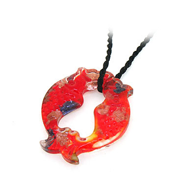 大紅喜慶對魚琉璃吊墜
