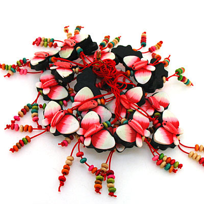 紅色花蝴蝶系列軟陶手機鏈