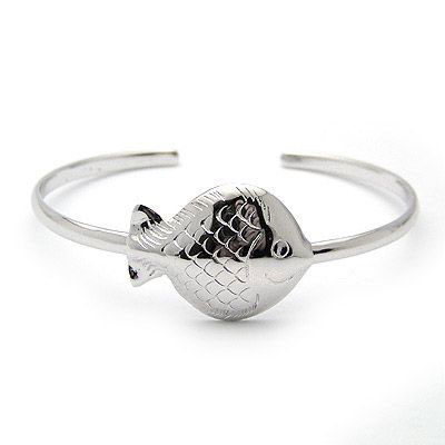 個(gè)性開(kāi)口銀魚(yú)手鐲